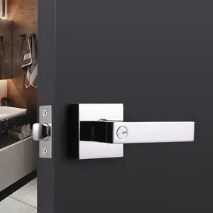 Heavy Duty Privacy Door Handles with Square Design, Polished Chrome Finish