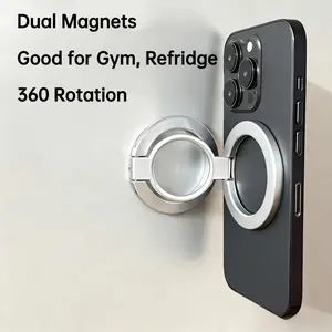 Dual Magnetic Phone Holder with 360° Rotation, Folding Finger Ring, Two Sides Magnetic Base, Compatible with iPhone, Samsung, Gym Refrigerator, Magnetic Mount, Smartphone Accessories