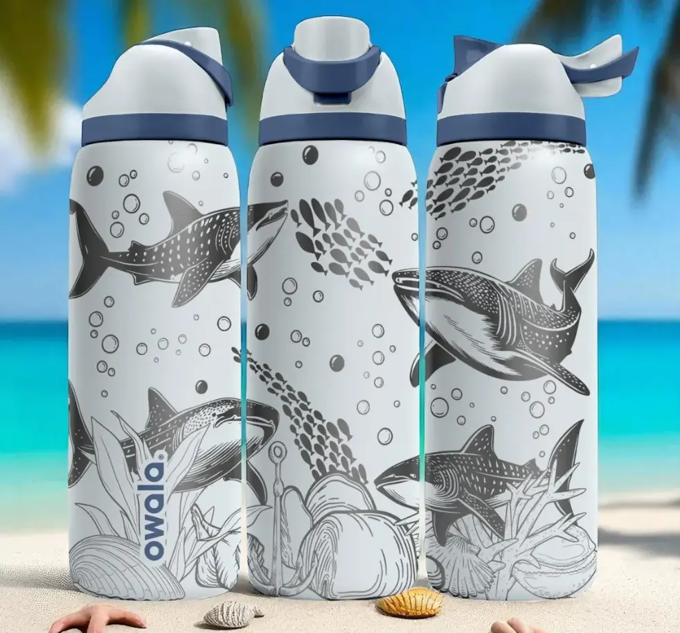 Ocean Dolphin Engraved Owala FreeSip Water Bottle 24oz 32oz Stainless Steel Insulated Travel Bottle
