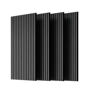 Wood Panels for Wall Slat Wall Panels, 4PC Wood Slat Acoustic Panels for Wall and Ceiling - 3D Fluted Sound Absorbing Panel with Three Sides Fully Wrapped on  Wood Finish -45.27''X23.62''(GRAY)