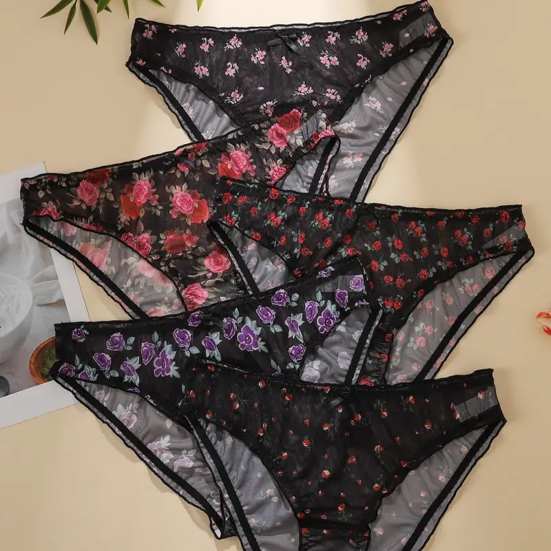 【Plus Size】 Floral Print Panty, Breathable Comfortable Casual Comfy Panties for Daily Wear, Women's Underwear for All Seasons, Fashion Comfy Underwear