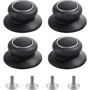 4 Pcs Universal Pot Lid Top Replacement Knob, Heat Resistant and Prevent Static Electricity, Easy Installation Kitchen Cookware Replacement Pan Lid Holding Handles (Black)