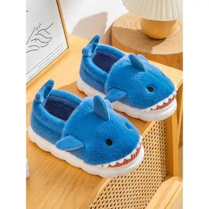 Men's Cute Shark Design Slippers, Cartoon Animal Design Plush Bedroom Slippers, Warm & Cozy Home Slippers for Fall & Winter Wear, Creative Gift