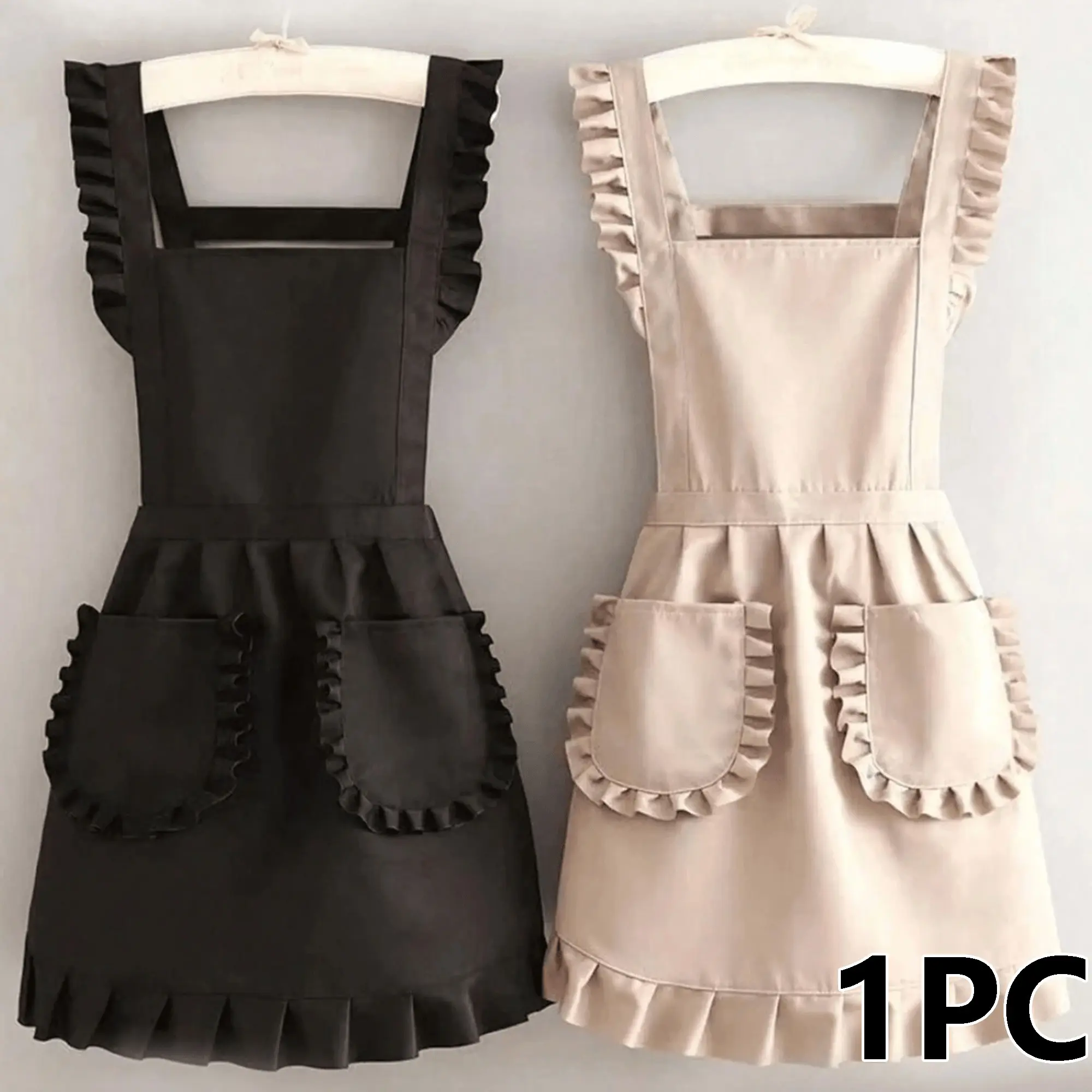 Fashion Korean Apron, Kitchen Aprons, Reusable Waterproof Apron, Waterproof Stain-Resistant, Cute Lace Apron, Stain-Proof Apron, Sleeveless Apron for Home, Kitchen, Nail Salon, Cute Ruffle Apron, Dirt Resistant Apron, Apron With Pockets