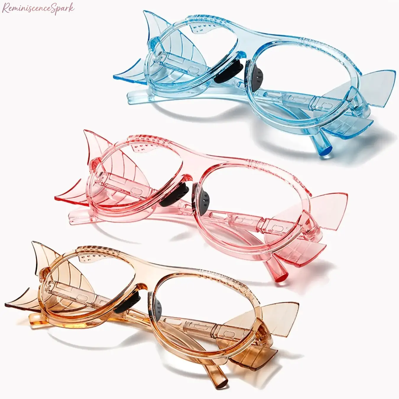 3-Pack Candy Color Safety Eyeglasses, Stylish Oval Frame Clear Lens Glasses, Unique Temple Design Windproof Eye Protection Goggles, High Aesthetic Daily Protective Eyewear for Outdoor, Household and Daily Casual Use