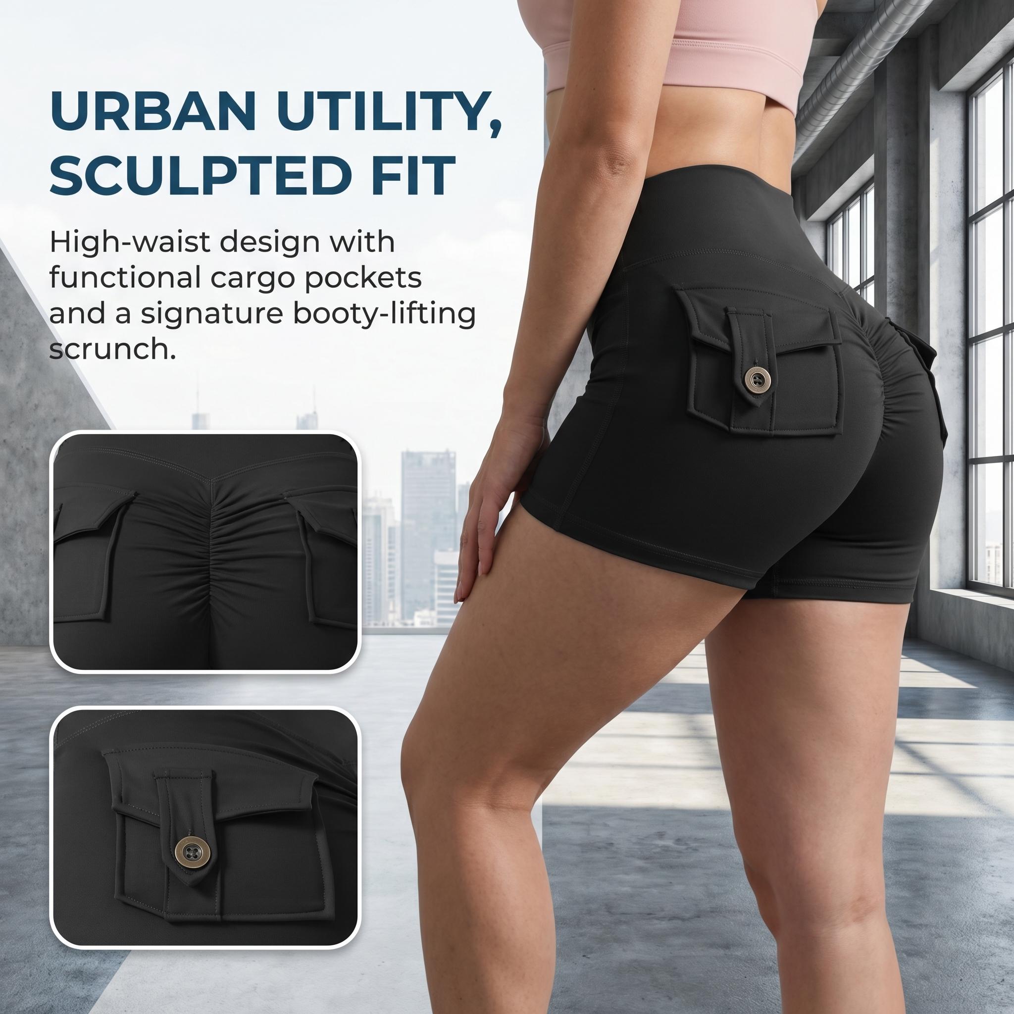 Viral Cargo Pocket Scrunch Booty Yoga Shorts, High Waist Tummy Control Workout Biker Shorts for Women, Buttery Soft 4-Way Stretch Gym Shorts for Running, Pilates, Loungewear & Everyday Wear, 2026 New Arrival Activewear That Sculpts & Stores"