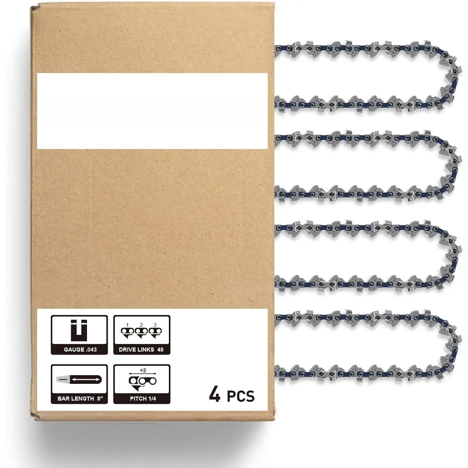 8-Inch  Chain 4-Pack - 1/4" Pitch, .043" Gauge, 48 Drive Links, Semi-Chisel Replacement Chain for 8" Mini  and Electric Pruning