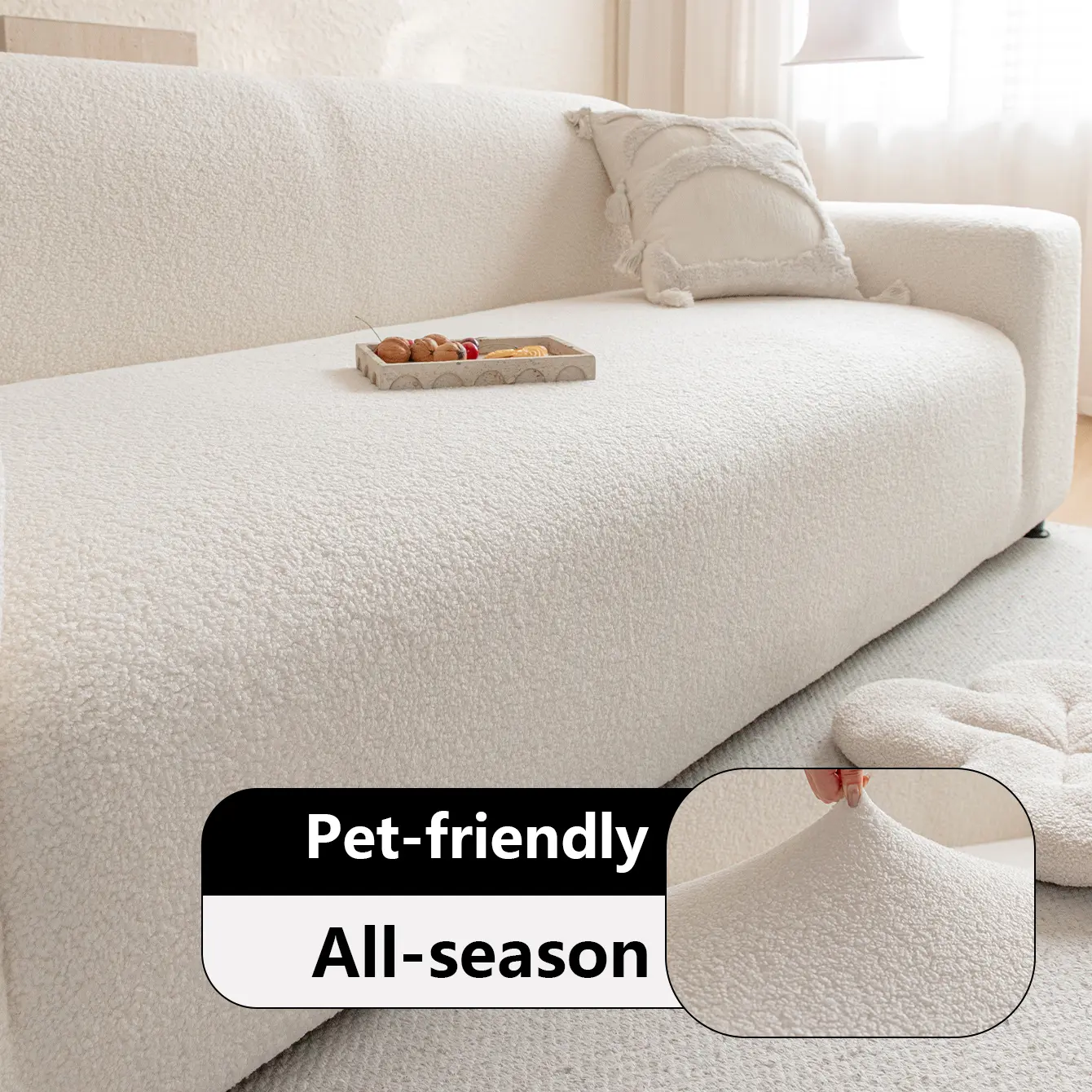 Teddy Fleece Sofa Cover, Removable Sofa Cover, Washable Sofa Slipcover, Anti-Cat Scratch, Easy Clean, Pet Seatable, Detachable, Dustproof Couch Protector, All Seasons Use, Furniture Protector, Couch Covers