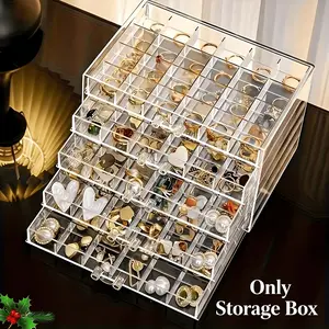 Transparent desktop jewelry organizer box – Multiple compartments, large capacity. Suitable for earrings, necklaces, bracelets/rings; an essential for home jewelry organization.