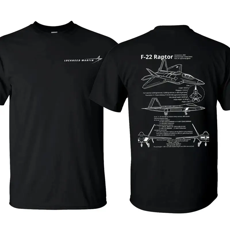 F22 Raptor Blueprint T-Shirt/Hoodie Vintage Lockheed Martin Graphic Tee Military Enthusiast Streetwear Clothing Gift for Men Breathable Printing