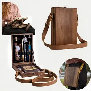 Writers Messenger Wooden Box Bag – Handmade Retro Crossbody Sketch Tool Box, Portable Artist Storage for Brushes, Pens & Outdoor Painting, Fashionable Unique Bags, Handcrafted Bag