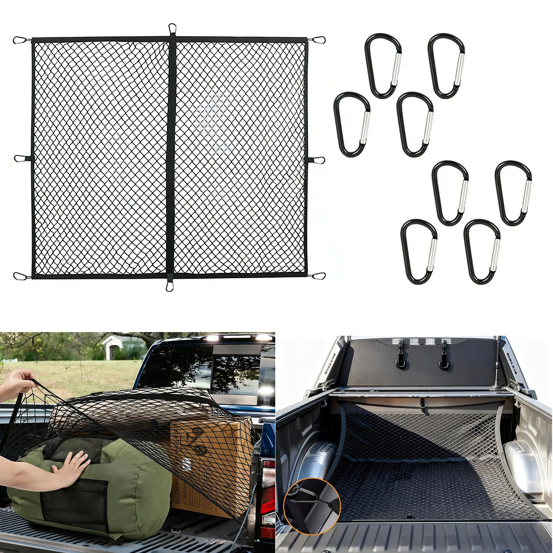 Highly Elastic Cargo Nets for Truck vans to Fixed luggage cargo,47.2*47.2inch exceptional elasticity with 8 Hooks for Secure Load Retention