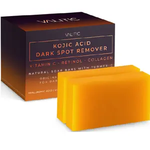 Kojic Acid Dark Spot Remover Soap Bars with Vitamin C, Retinol, Collagen, Turmeric - Original Japanese Complex Infused with Hyaluronic Acid, Vitamin E, Shea Butter, Castile Olive Oil (2 Pack)