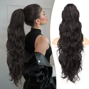 [ kookastyle ]26" Fluffy Wavy Claw Clip Ponytail – Soft Multi-Layered Synthetic Hairpiece, nature black, Easy Clip-In