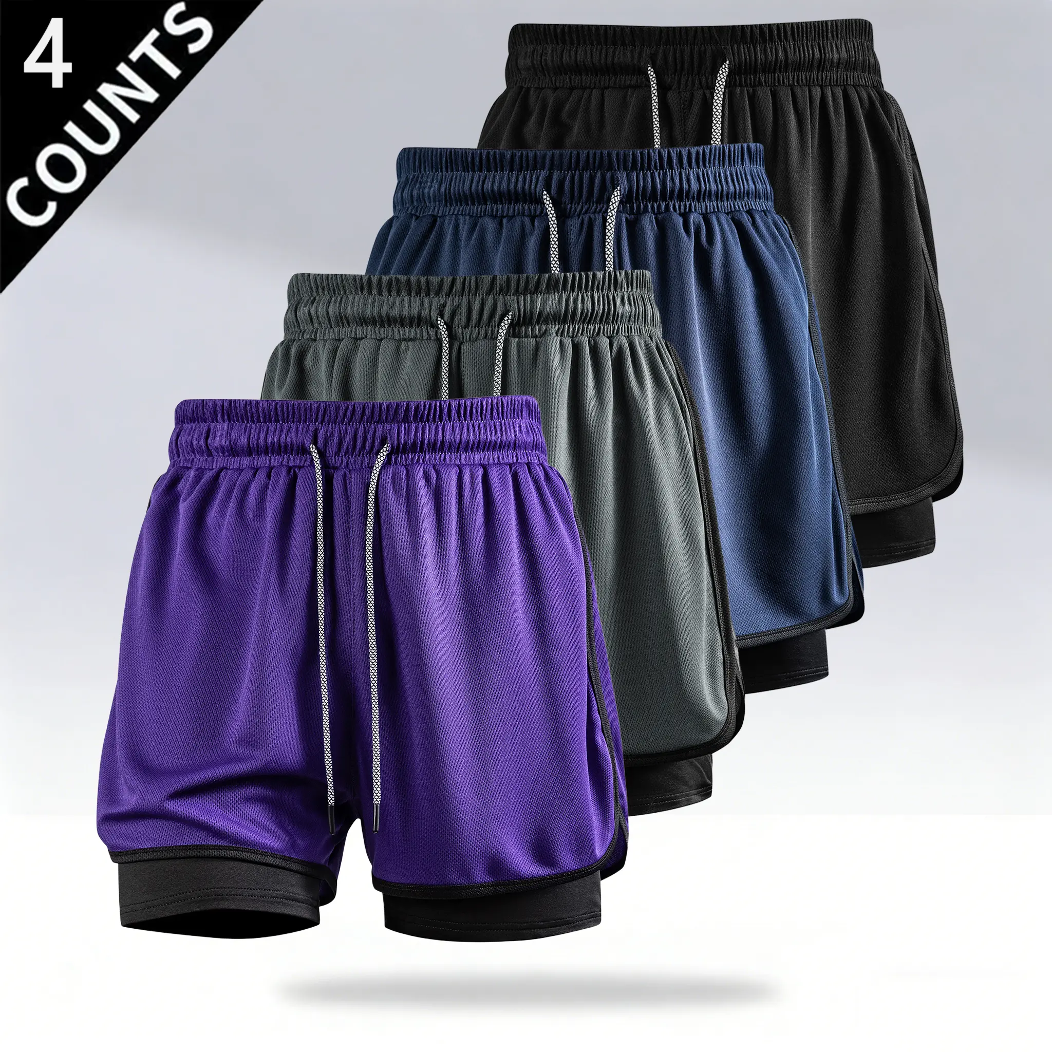 4-Pack Men’s 2-in-1 Running Shorts with Liner, Quick-Dry Breathable Mesh Athletic Workout Shorts, Lightweight Gym Basketball Shorts with Drawstring and Pockets, Summer Multi-Pack Sports Shorts for Fitness and Everyday Wear 4-Pack Men’s 2-in-1 Running Shorts with Liner, Quick-Dry Breathable Mesh Athletic Workout Shorts, Lightweight Gym Basketball Shorts with Drawstring and Pockets, Summer Multi-Pack Sports Shorts for Fitness and Everyday Wear