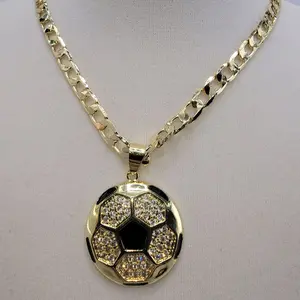 179 - Fútbol Pendant with Chain 14K Goldplated Soccer Ball Necklace for Men Women