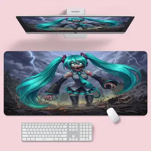 Hatsune Miku Mouse Pad, Neon Anime Vocaloid Desk Mat, XXL Cyberpunk Gaming Desk Mat, Dark Fantasy Desk Decor, Gift for Otaku