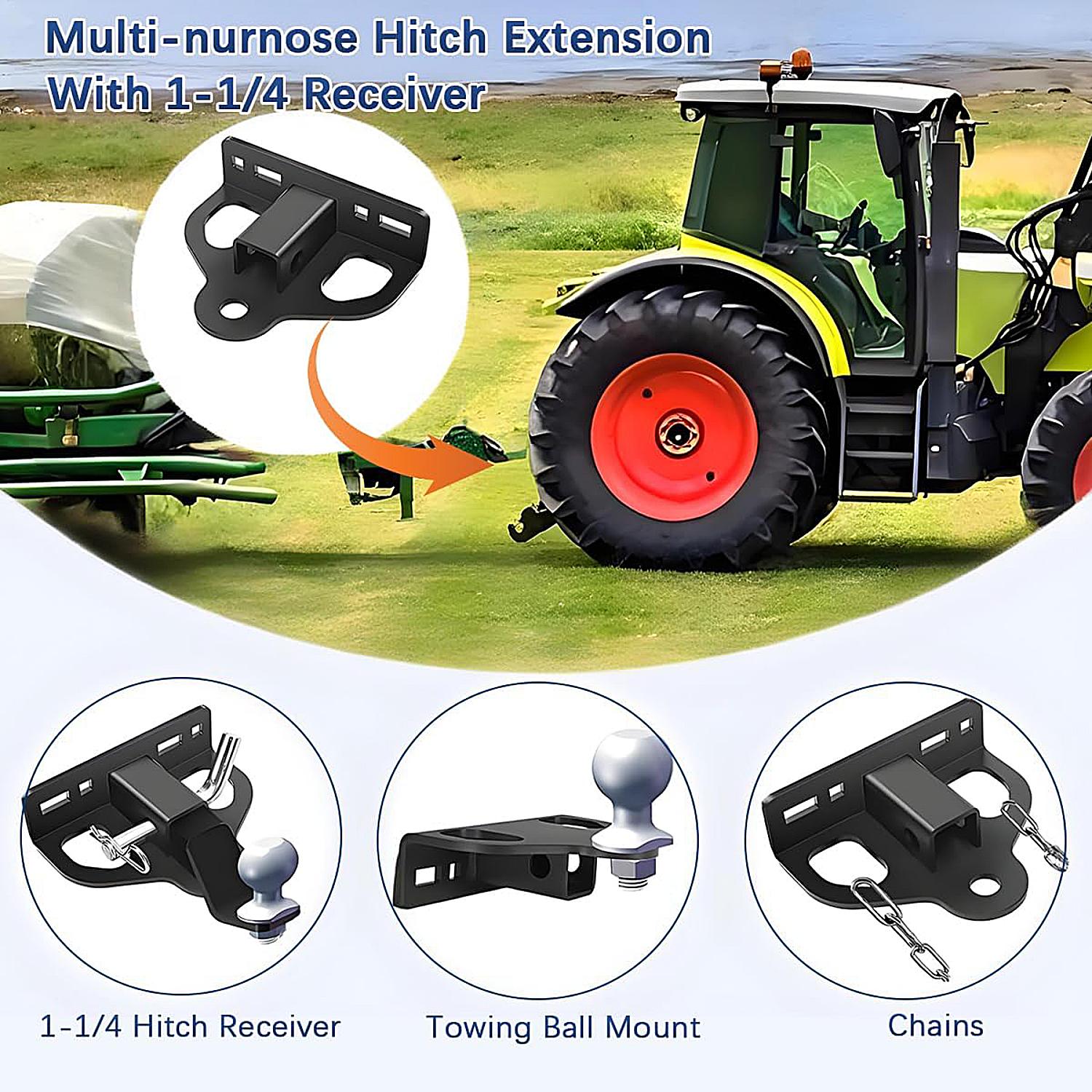 Zero Turn Lawn Mower Hitch with 1-1/4" Receiver, 6mm Thicker Heavy Duty Steel Trailer Receiver Hitch, Universal Upgrade 1-1/4 Hitch Receiver with Versatile Chain Slot and Carriage Bolt Hardware Zero Turn Lawn Mower Hitch with 1-1/4" Receiver, 6mm Thicker Heavy Duty Steel Trailer Receiver Hitch, Universal Upgrade 1-1/4 Hitch Receiver with Versatile Chain Slot and Carriage Bolt Hardware