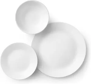 Corelle Vitrelle 18-Piece Service for 6 Dinnerware Set, Triple Layer Glass and Chip Resistant, Lightweight Round Plates and Bowls Set, Winter Frost White Ceramic Cutlery Tableware Aesthetic