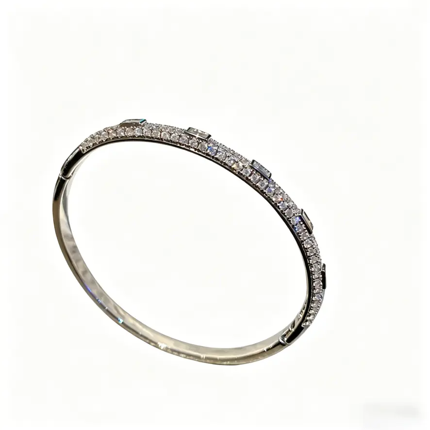 Women’s 18K Rose Gold Plated Dainty Full Pave Cuff Bangle - 2-Row Zircon Stackable Artificial Crystal Accessory, Hypoallergenic 12.5 cm 16 g Arm Candy, Everyday Luxury Arm Cuff, Artificial Crystal Bracelets & Bangles