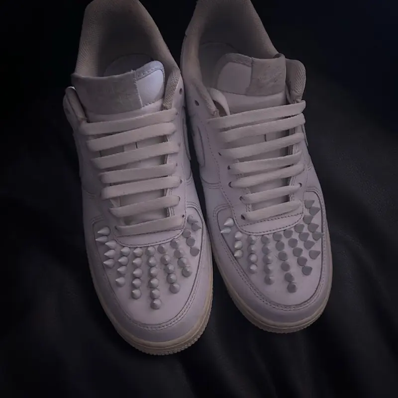 Studded Sneakers - White Lace-Up Shoes with Unique Studs for Stylish Comfort