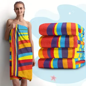 260GSM Extra Large Microfiber Beach Towel - Ultra Soft, Quick-Drying, Sand-Repellent, and Lint-Free - Tropical Cartoon Striped Design for Pool and Beach Fun