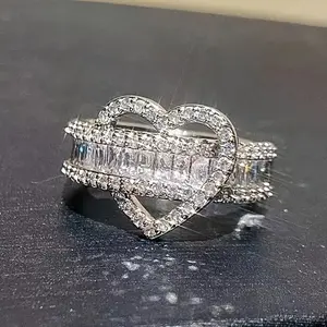 Women's heart engagement ring, exquisite cubic zirconia wedding ring, women's eternity promise ring