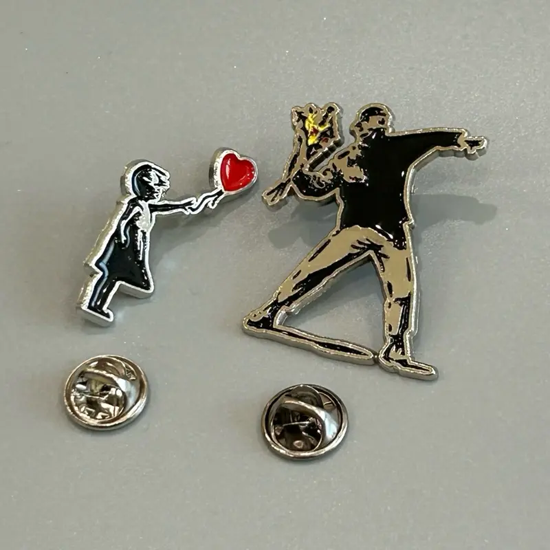 Palestinian Pins: Girl with Balloon and Flower Thrower Pins for Bag, Jacket or Lanyard