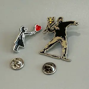 Palestinian Pins: Girl with Balloon and Flower Thrower Pins for Bag, Jacket or Lanyard