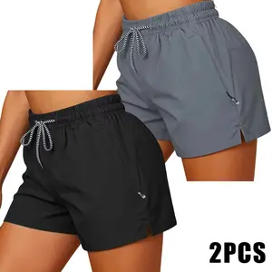 Set of 2: women’s quick-dry athletic shorts; breathable summer sportswear; solid color with pockets, casual style; suitable for running, golf, and training; women’s shorts, summer womenswear. Summer vibe