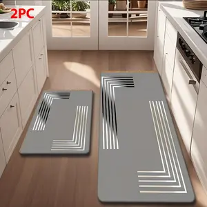 2/3 Piece Flannel Kitchen Mat Set, High-End Bottom Luxurious Geometric Design, Modern Minimalist Home Decor, Non-Slip, Absorbent, Kitchen Rugs Sets