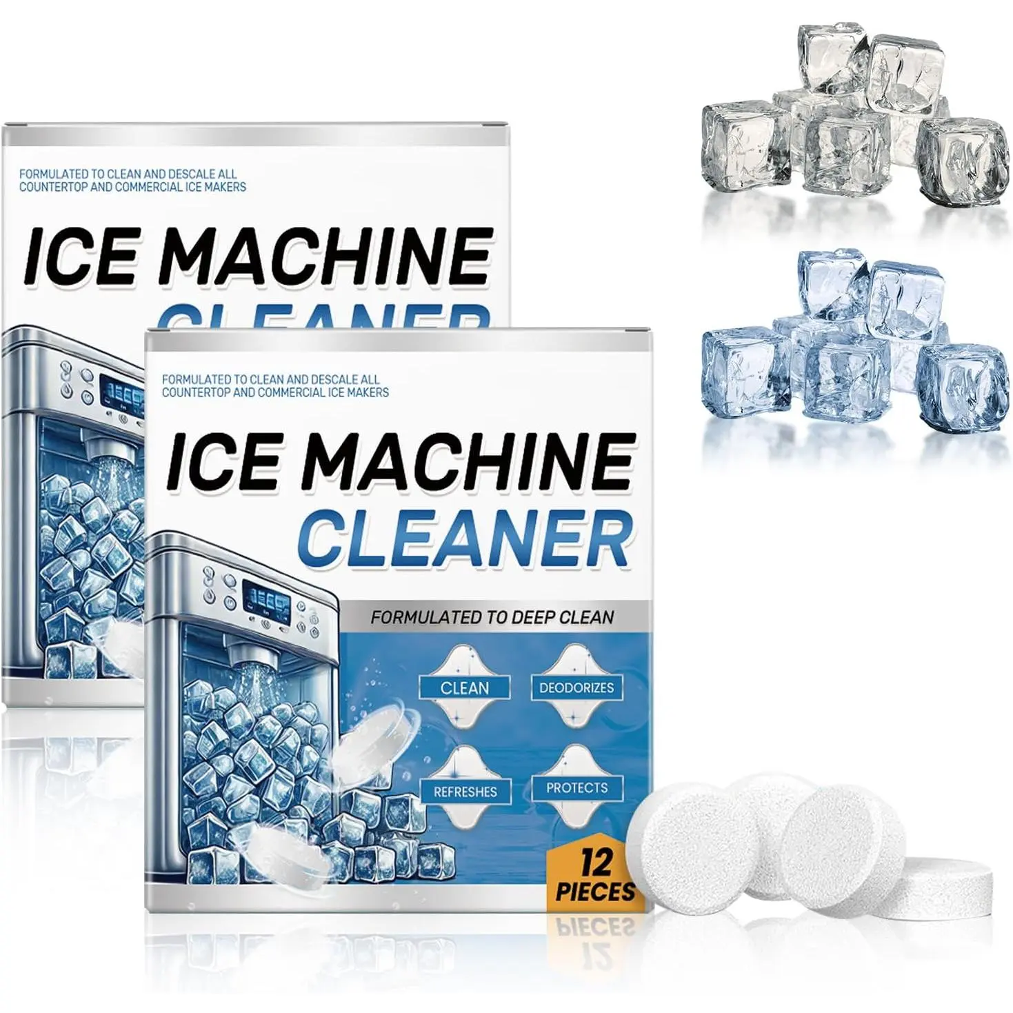 Ice Machine Cleaner Maker Descaler - 24 Clean Tablets- Bulk 1 Year , Compatible with Opal,Frigidaire, Nickel Safe Scale Remover for Countertop, Nugget Ice Makers