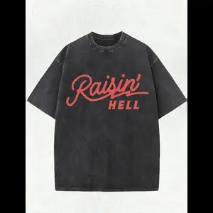 Vintage Washed Raisin' Hell Graphic Tee | Premium 100% Cotton Streetwear | Heavyweight Retro Summer Top | Edgy Biker Aesthetic Apparel | Soft Relaxed Fit Crewneck | Trendy Grungy Statement Shirt | Distressed Style Casual Wear