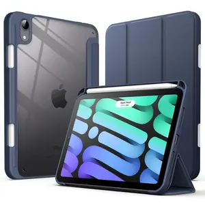 JETech Case for iPad mini (A17 Pro, 2024 Model, 7th Generation) / mini 6 (2021 Model, 6th Generation) with Pencil Holder, Clear Back Shell Slim Stand Tablet Cover, Auto Wake/Sleep