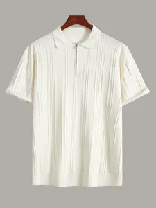 Men's Solid Color Ribbed Polo Shirt, Regular Fit Casual Breathable Comfortable Short Sleeve Top for Summer, Fashion Men's Clothes for Daily Wear, Tropical, Solid Zipper Polo, Polo Gift