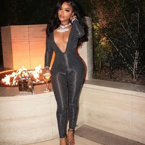”Focus On Me” Women’s Sexy Deep V Neck Backless Bodycon Jumpsuit