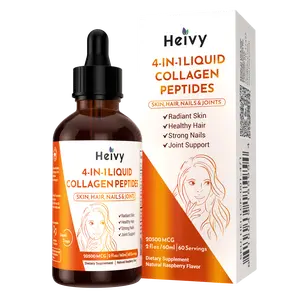 Heivy 4-in-1 Liquid Collagen Peptides for Radiant Skin, Healthy Hair, Strong Nails, and Joint Support | 10,000 MCG Hydrolyzed Collagen  + 5,000 MCG Hydrolyzed Keratin  + 5,000 MCG Saw Palmetto Extract + 500 MCG Biotin Drops | Made in USA Beauty