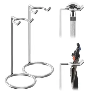 Linkidea 2 Pack Stainless Steel Safety Razor Stand Shaving Razor Holder Travel Shaver Stand Compatible with Long Handle Safety Razor Fusion 5 ProShield Mach 3 (Silver/Polished Chrome)