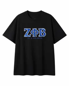 Zeta Phi Beta Letters Long Sleeve Tee Black Cotton Embroidery Greek Life Apparel Casual College Sorority Shirt
