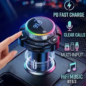 [HiFi Bass & PD Fast Charge] Bluetooth 5.3 FM Transmitter for Car, Dual USB Ports Wireless Car Charger Audio Adapter with RGB LED Light, Hands-Free Clear Calls, Support TF Card/U Disk