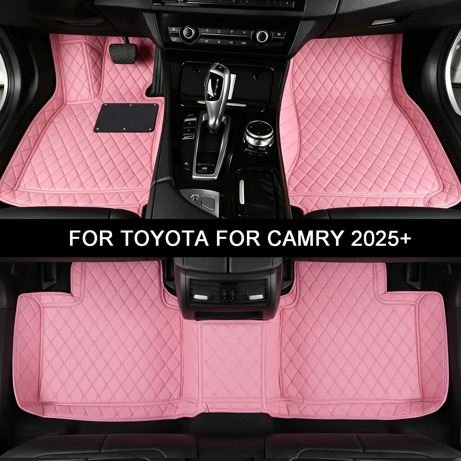 Custom Fit Full Set Pink PU Leather Car Floor Mats for Toyota Camry XSE/XLE/SE/LE/Hybrid 2025, Waterproof Anti-Slip All Weather Floor Liners Interior Protection