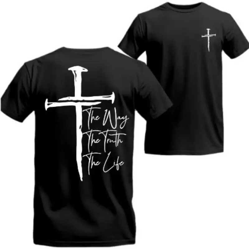 The Way, The Truth, The Life T-Shirt - Bold Cross Design with Inspirational Scripture, Relaxed Fit, Short Sleeve, Machine Washable - Menswear, Christi