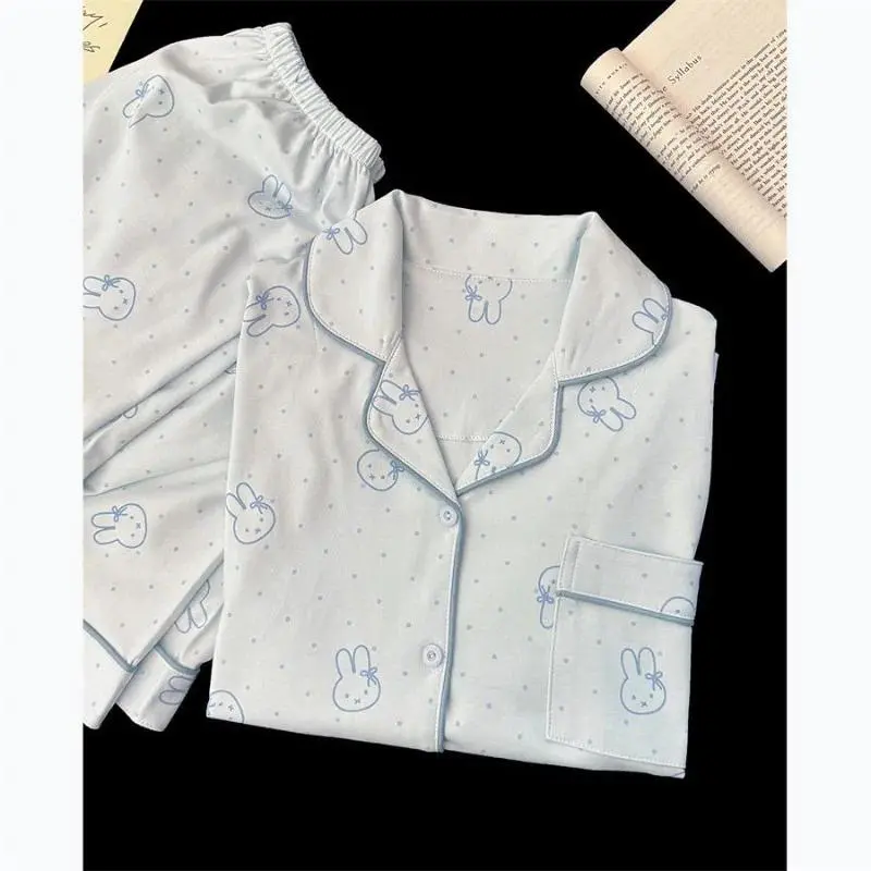 Women's Miffy 2-Piece Cotton Pyjama Set - Soft Long Sleeve Nightwear, Adorable Rabbit Design, No Battery Needed, for Spring & Autumn Cozy Home Use
