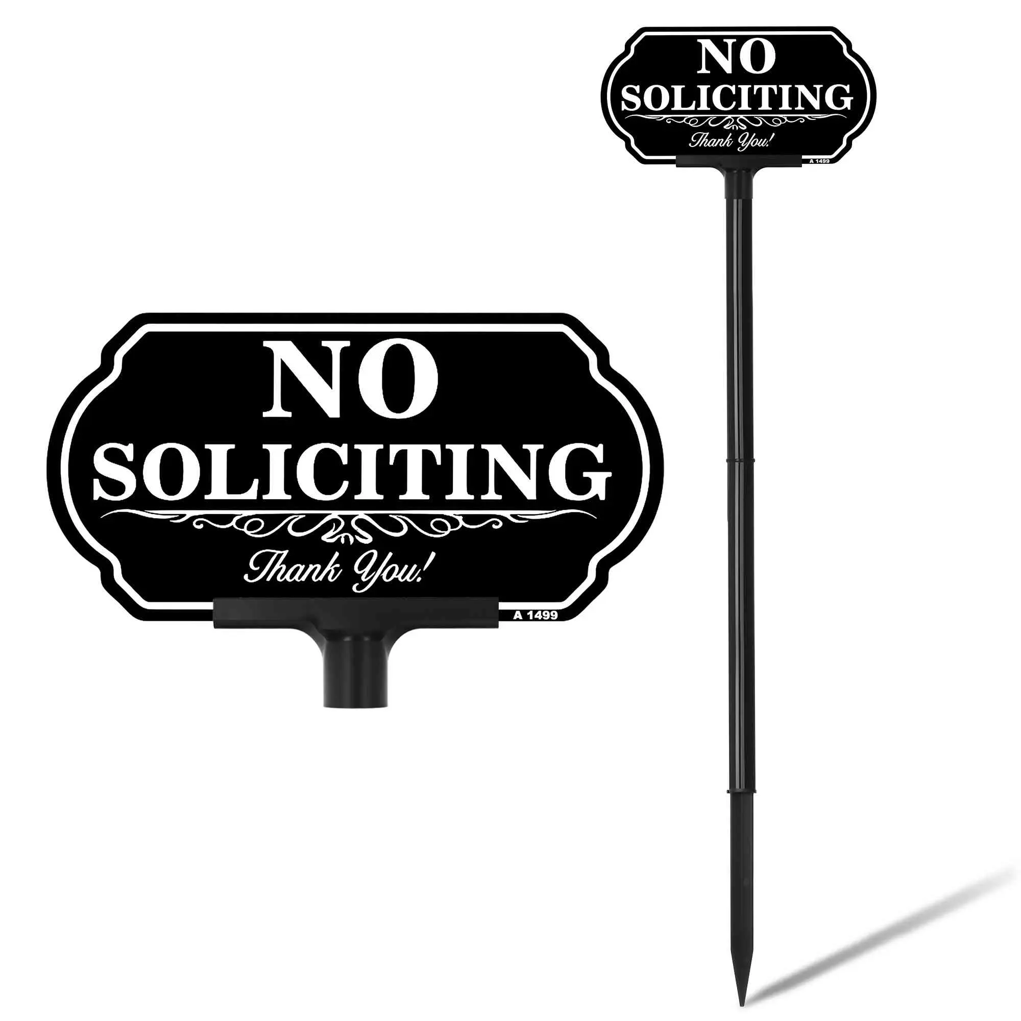 No Soliciting Yard Sign with Stake, 37 Inch Adjustable Decorative No Soliciting Sign, Weatherproof Aluminum Outdoor Yard Sign for House Front Door, Porch, Patio, Farmhouse & Lawn Decor