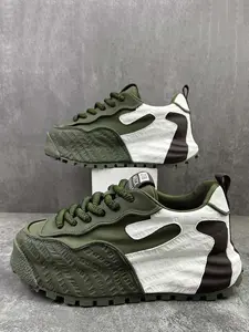 Men's Colorblock Lace Up Low Top Platform Sneakers, Casual Breathable Comfortable Sports Running Shoes, Male All-match Round Toe Chunky Sneakers for Daily Life