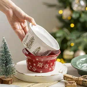 Christmas Themed Ceramic Bowl, 1 Count Cute Dessert Bowl, Breakfast Bowl, Soup Bowl, Ceramic Pasta Bowls, Ceramic Bowl for Home Kitchen, Kitchen Accessories