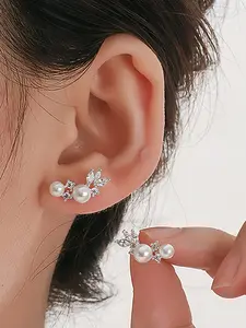 Elegant Pearl Wing Earrings with Sparkling Small Diamonds, Unique Fashion Jewelry for Daily Wear, Perfect for All Occasions