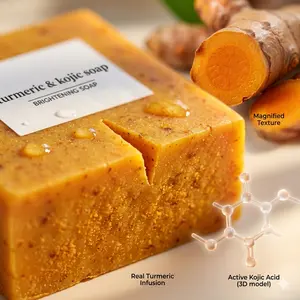 Turmeric Cookie Soap - Natural Handmade Deep Cleansing & Exfoliating for Face & Body - Moisturizing & Gentle Exfoliating Soap for All Skin Types - Body Care & Cleanser with Real Turmeric Infusion & Active Kojic Acid