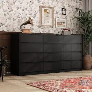 12 Drawer Chest of Drawers, Modern No Handle Dresser, 12-Drawer Cabinet for Bedroom (63"W x 15.7"D x 31.9"H) Furniture Storage