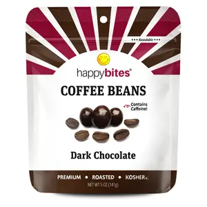 Happy Bites Dark Chocolate Covered Coffee Beans – Premium Gourmet Crunchy Snack, 5 oz